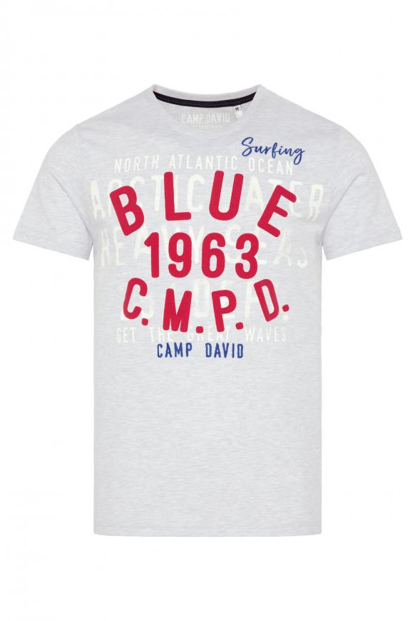 T-Shirt mit Label Print white melange