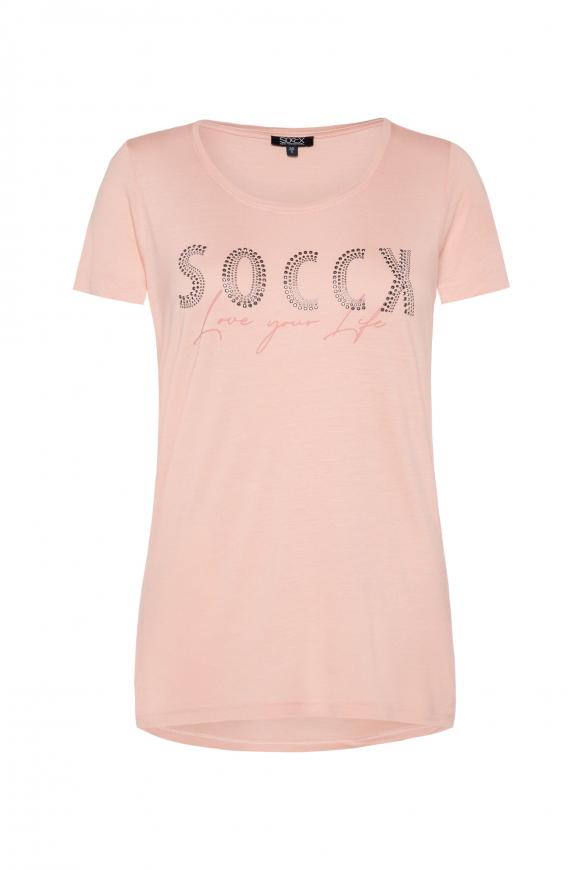 T-Shirt mit Logo aus Glitzersteinen rose