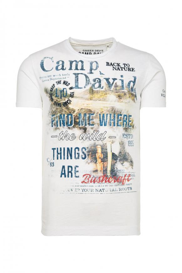 T-Shirt mit Photoprint und Stickereien offwhite