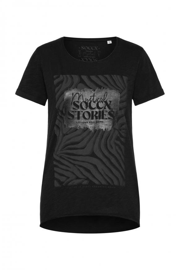 T-Shirt mit Print Artwork und Used-Kanten black