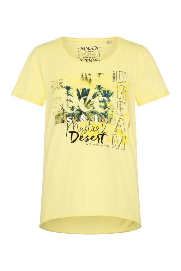 T-Shirt mit Print Artwork und Used-Kanten faded yellow