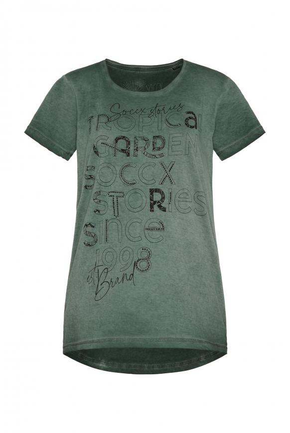 T-Shirt mit Print und Metallsteinchen green leaf