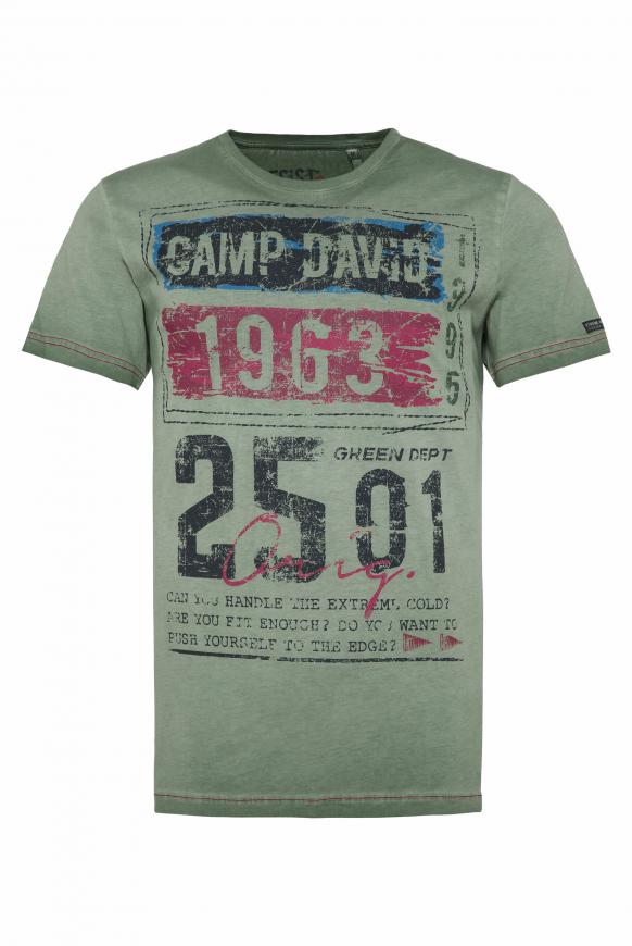 T-Shirt mit Prints im Used Look pure olive