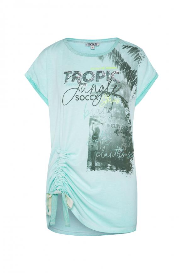 T-Shirt mit Raffung und Pailletten-Artwork exotic aqua