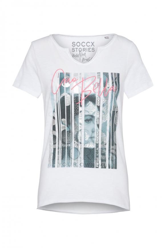 T-Shirt mit Used-Kanten und Artwork opticwhite