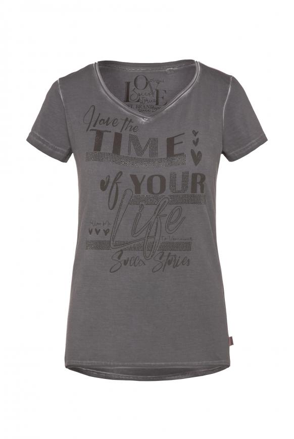 T-Shirt mit Used Look und Artwork concrete grey