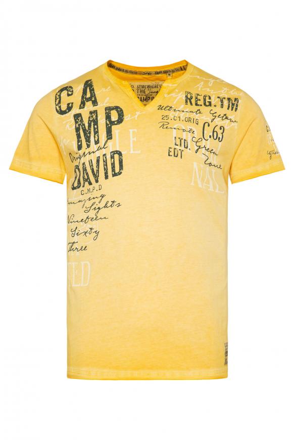 T-Shirt mit Used-Optik und Artworks mountain yellow