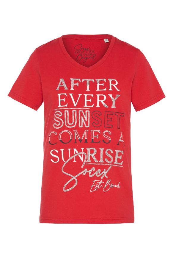 T-Shirt mit V-Ausschnitt und Artwork red