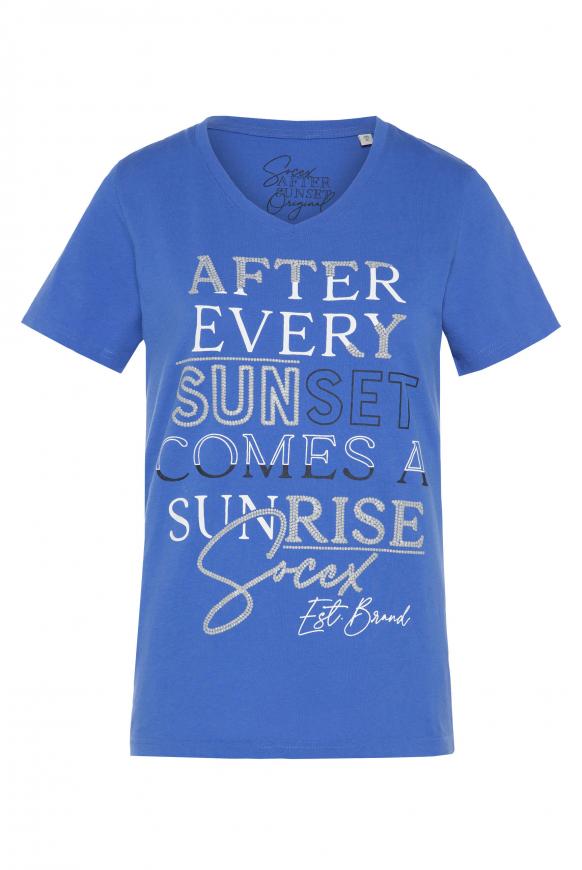 T-Shirt mit V-Ausschnitt und Artwork heaven blue