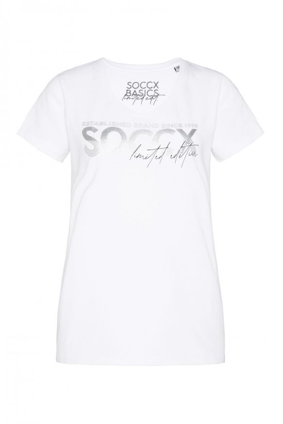 T-Shirt mit V-Ausschnitt und Artwork opticwhite