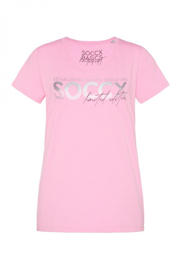 T-Shirt mit V-Ausschnitt und Artwork pink blush