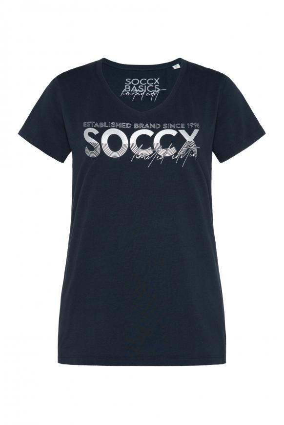 T-Shirt mit V-Ausschnitt und Artwork pacific navy