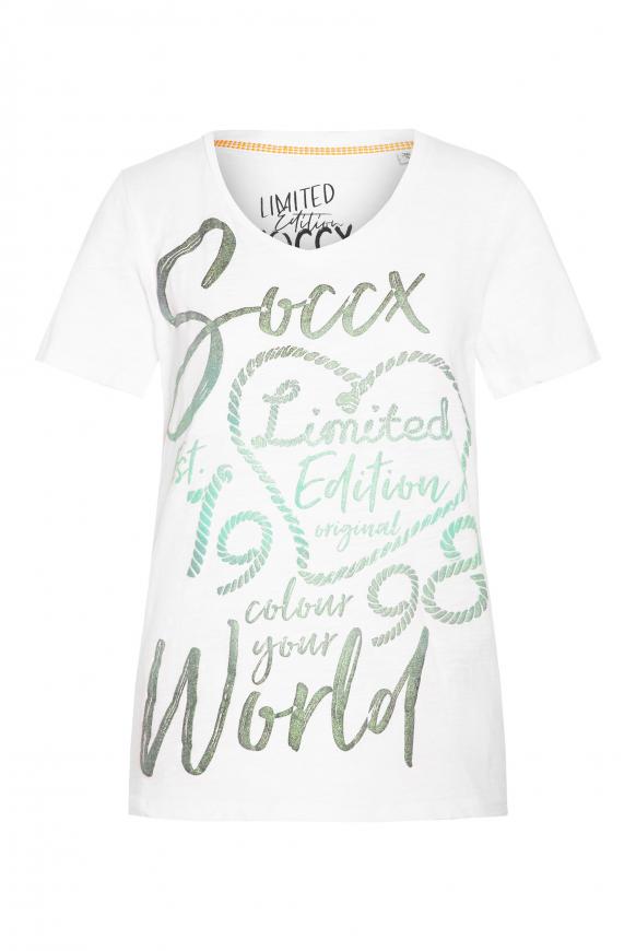 SOCCX Damen T-Shirt Mit Glitter Print - Rundhals Basic Shirt In Verschiedenen Farben