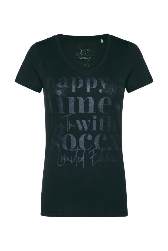 T-Shirt mit V-Ausschnitt und Glitter Print black