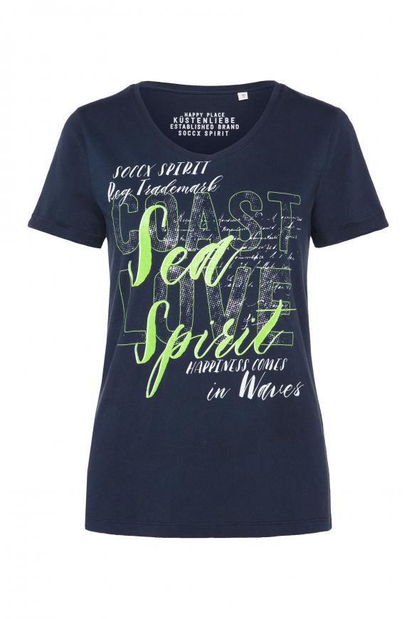 T-Shirt mit V-Ausschnitt und Glitter Print blue navy