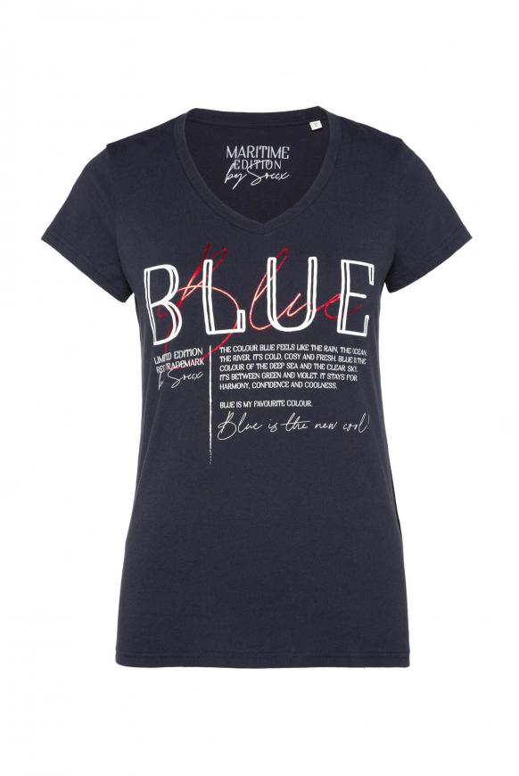T-Shirt mit V-Ausschnitt und Label Print