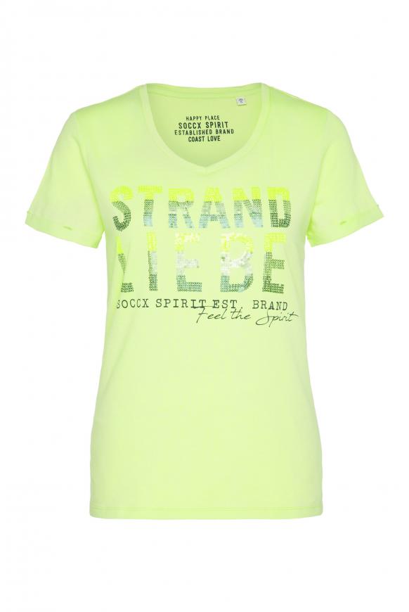 T-Shirt mit V-Ausschnitt und Pailletten-Artwork super lemon