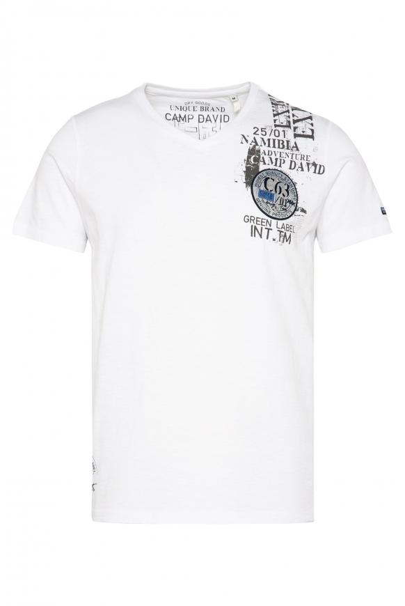 T-Shirt mit V-Neck und Artworks opticwhite