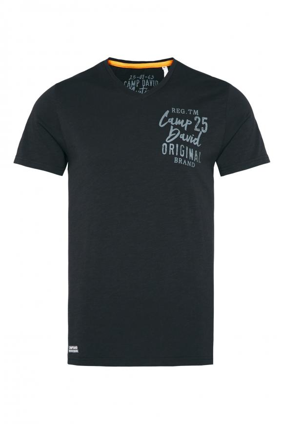 T-Shirt mit V-Neck und Back Print black