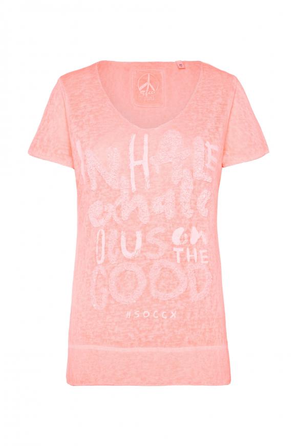 T-Shirt mit V-Neck und Pailletten-Artwork peachy glow