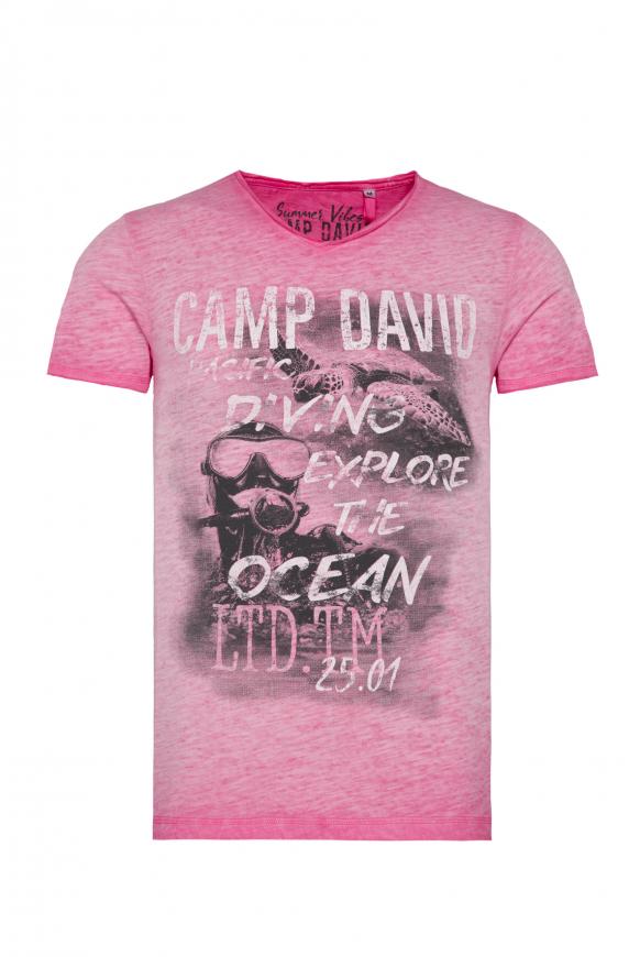 T-Shirt mit V-Neck und Photoprint new pink