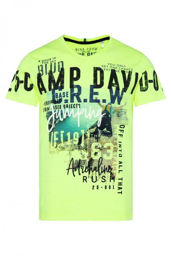 T-Shirt mit V-Neck und Photoprint neon lime
