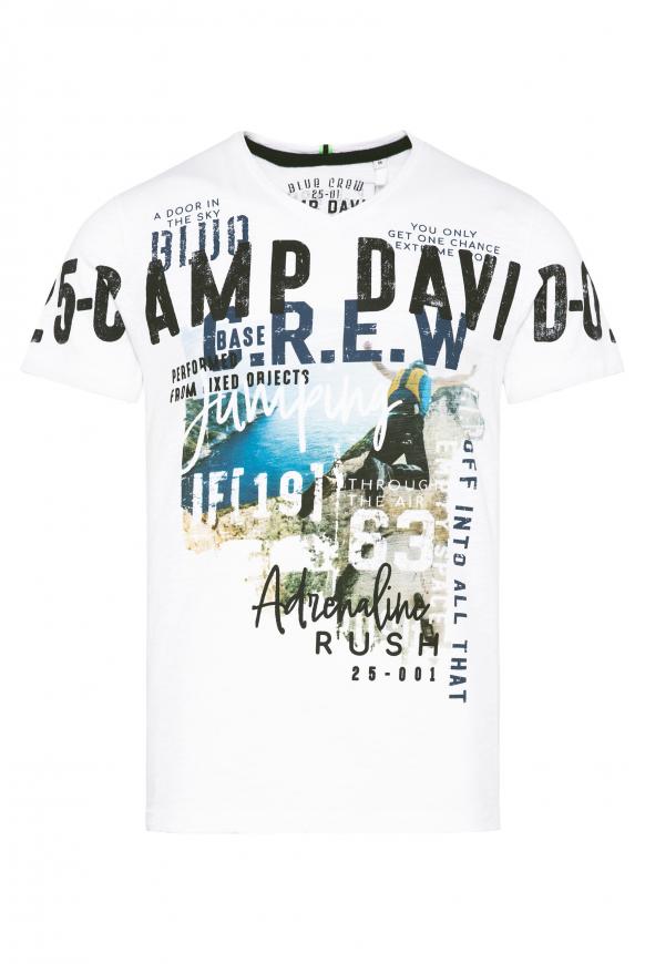 T-Shirt mit V-Neck und Photoprint opticwhite