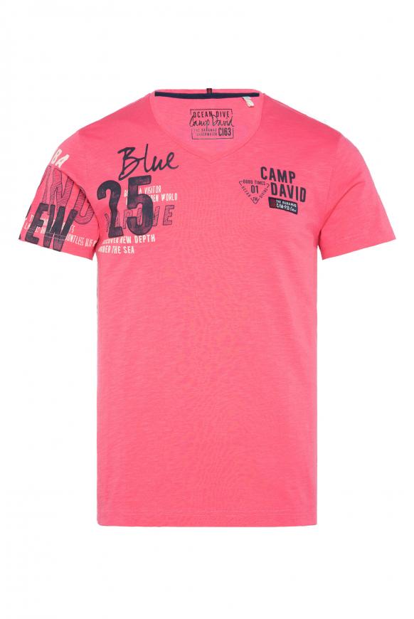 T-Shirt mit V-Neck und Rubber-Artworks summer pink