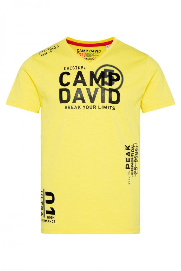 T-Shirt mit V-Neck und Rubber Prints active yellow