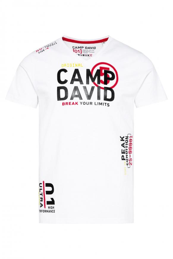 T-Shirt mit V-Neck und Rubber Prints opticwhite