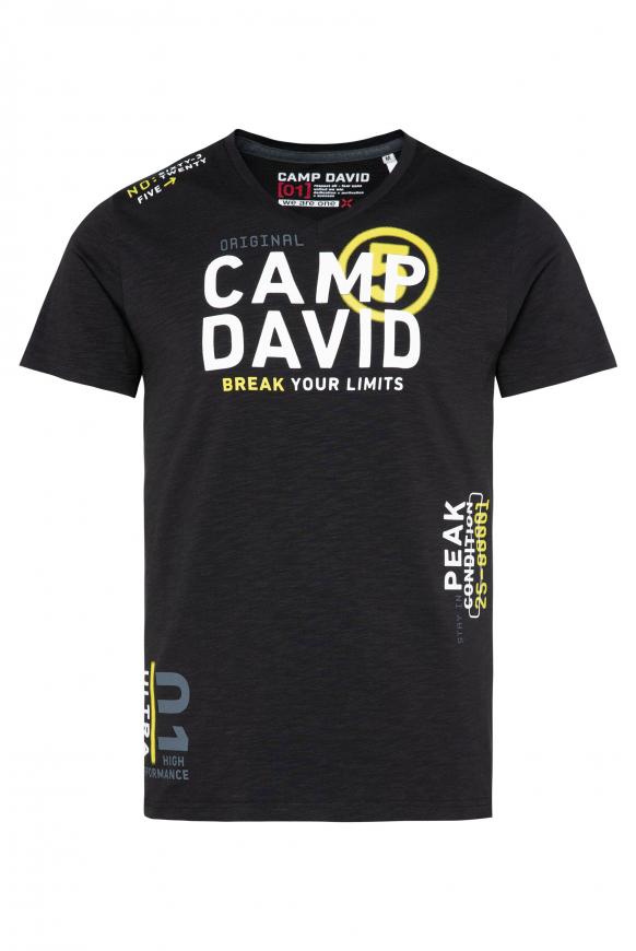 T-Shirt mit V-Neck und Rubber Prints black