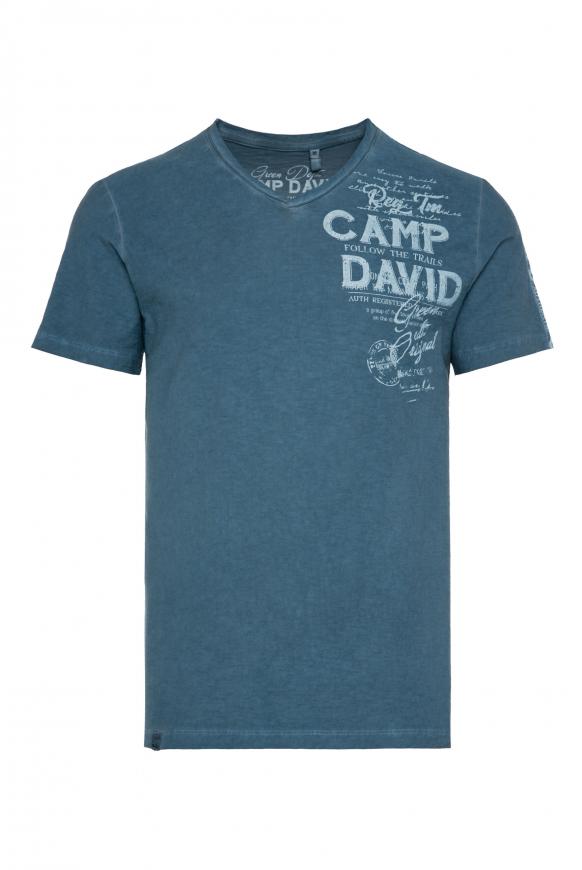 T-Shirt mit V-Neck und Schultertape steel blue
