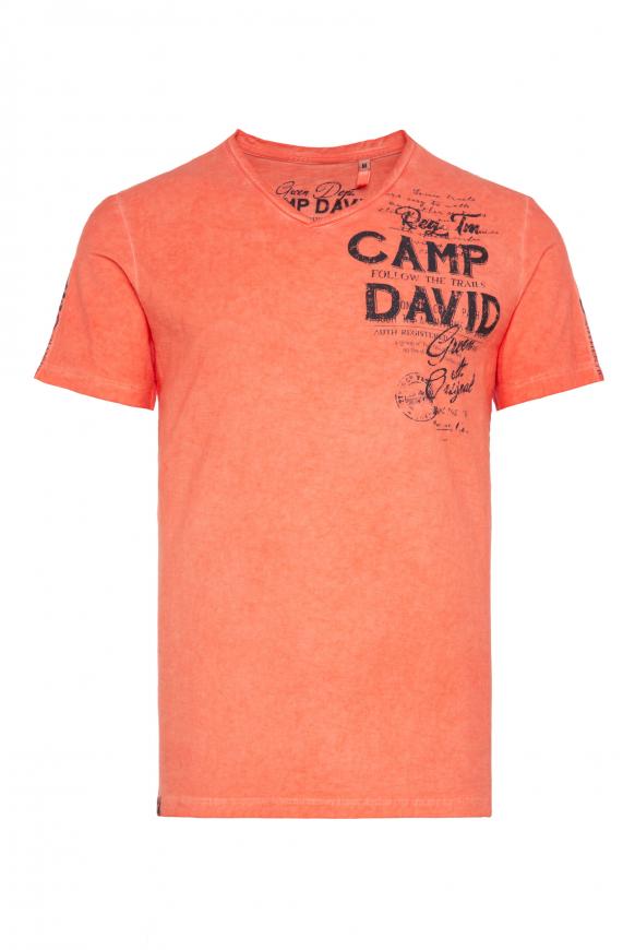 T-Shirt mit V-Neck und Schultertape peach red