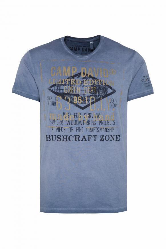 T-Shirt mit Vintage Print und Used-Färbung blue grey