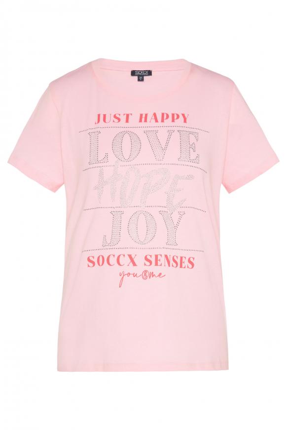 T-Shirt mit Wording aus Glitzersteinen rose quartz