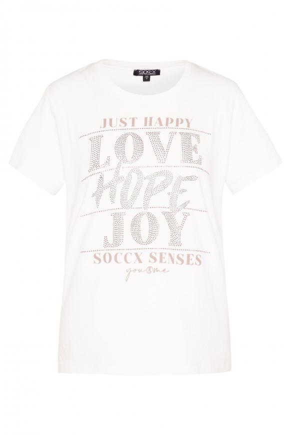 T-Shirt mit Wording aus Glitzersteinen cotton white
