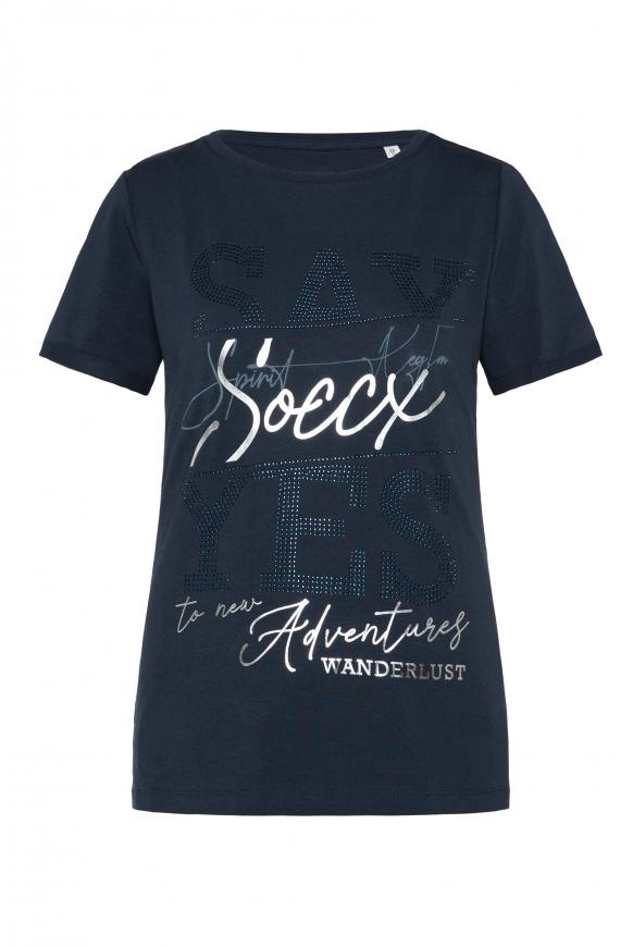 T-Shirt mit Wording aus Schmucksteinen horizon navy