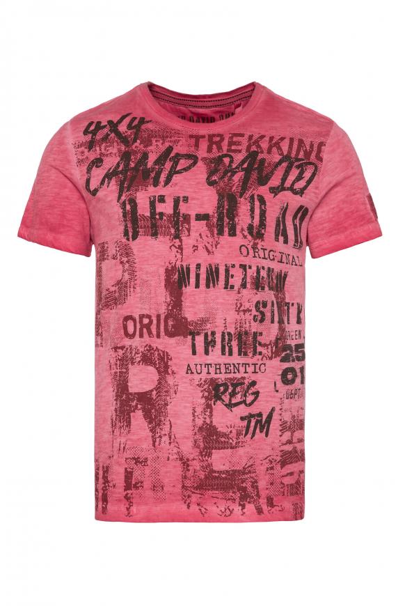T-Shirt Oil Dyed mit Vintage Print red orange