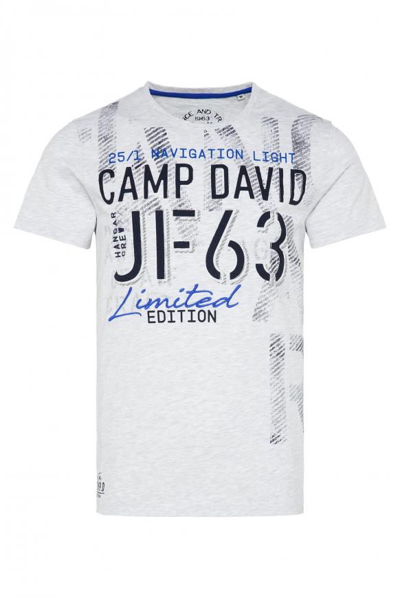 T-Shirt Rundhals mit Artworks white melange
