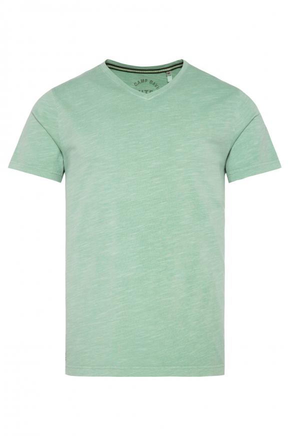 T-Shirt V-Neck mit Flammgarnstruktur sea green