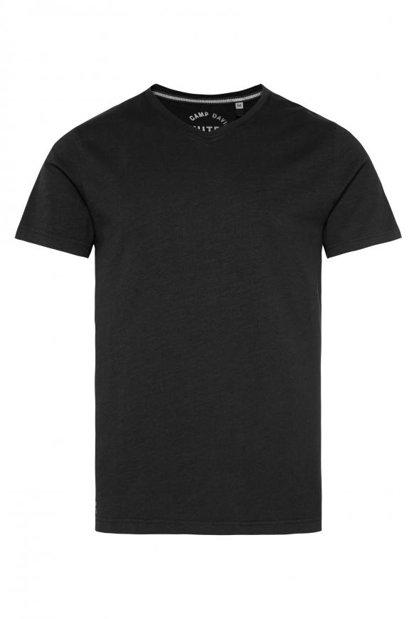 T-Shirt V-Neck mit Flammgarnstruktur black