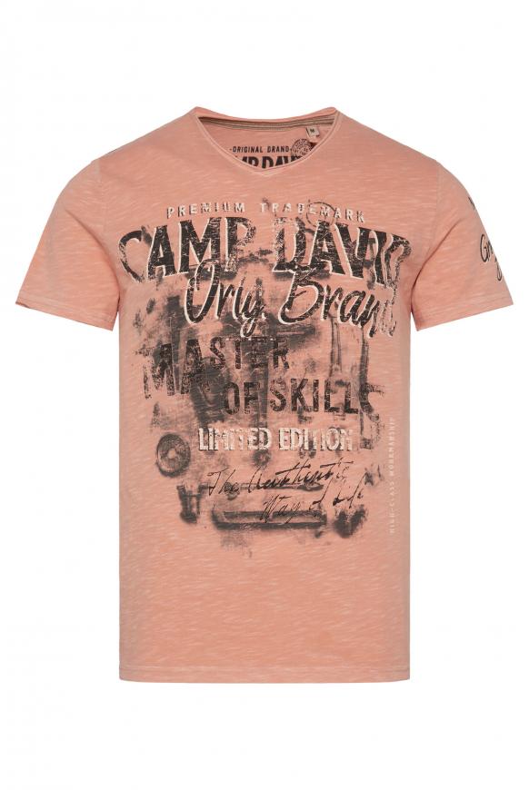 T-Shirt V-Neck mit Photoprint im Used Look old peach