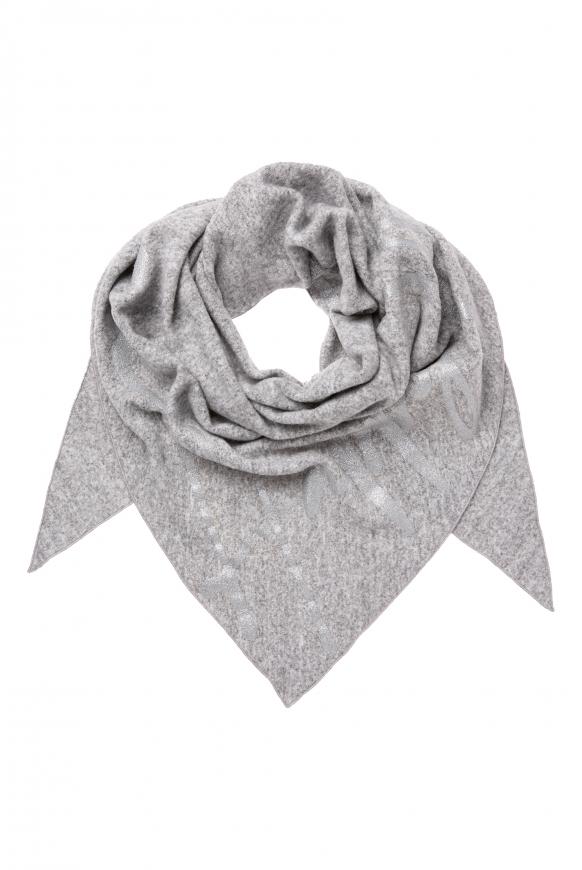Triangle-Tuch aus Flauschstrick mit Print grey melange