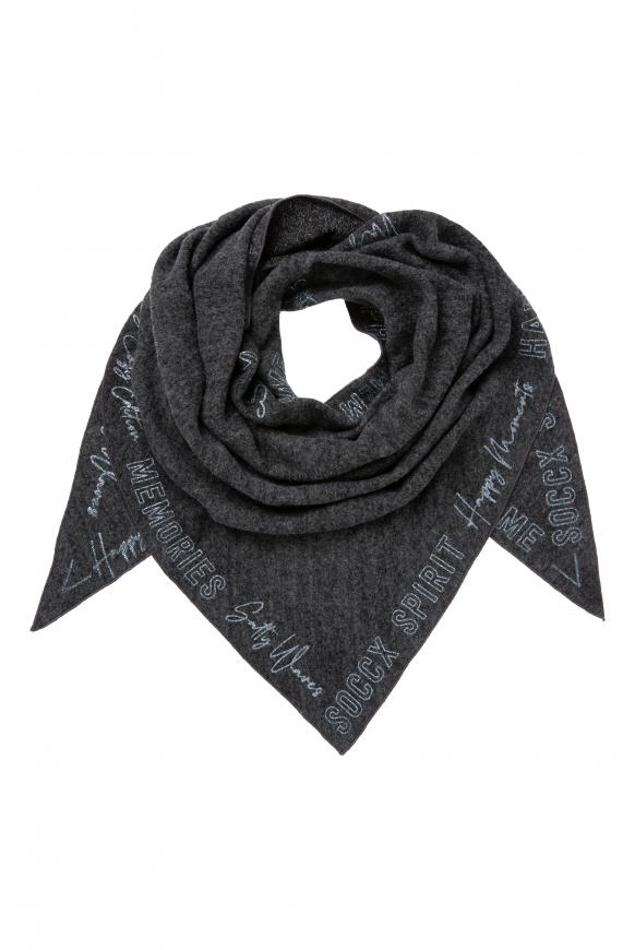 Triangle-Tuch aus Flauschstrick mit Print black melange
