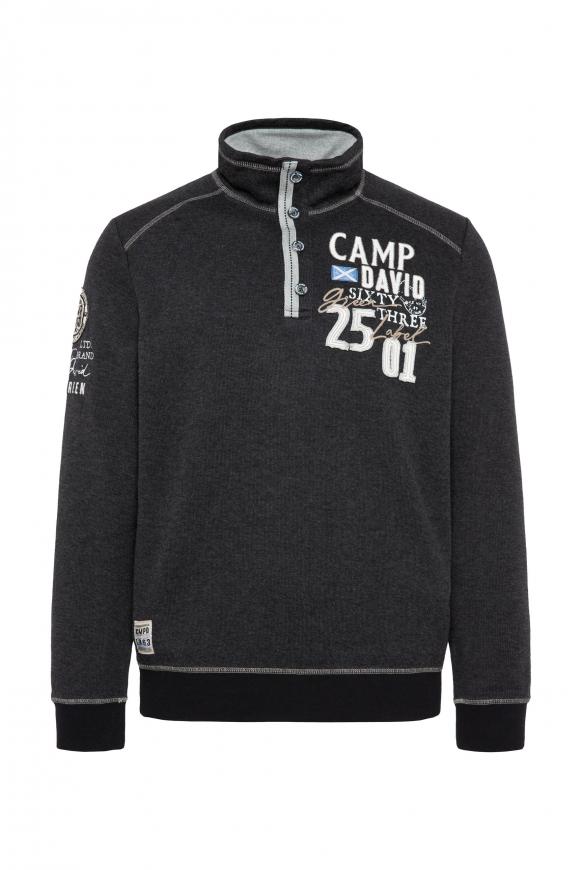 Troyer-Sweatshirt mit Artwork und Patches black melange