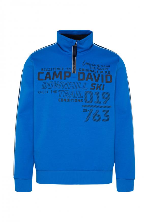 Troyer-Sweatshirt mit Artwork und Streifen-Tapes neon blue