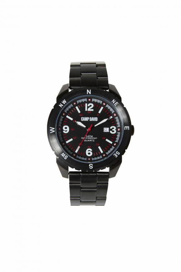 Uhr aus mattem Edelstahl mit Gliederarmband steel black