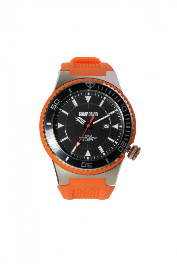Uhr mit Tauchlünette und Silikonarmband orange