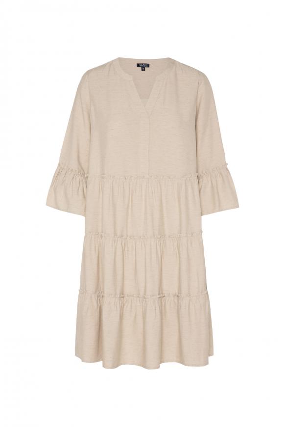 Unifarbenes Tunika-Kleid mit Volants light caramel