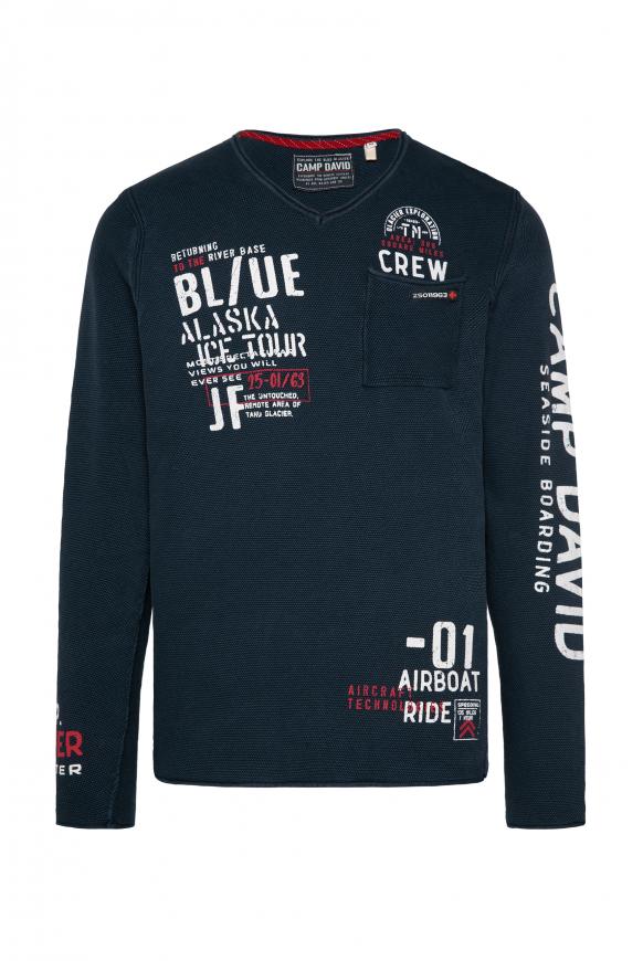 V-Pullover mit Used Look frozen navy